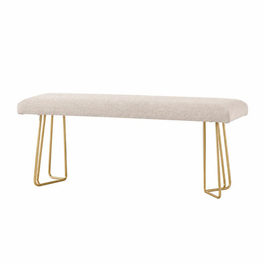 Panca imbottita rettangolare in tessuto bouclé beige chiaro con gambe in metallo oro 120 x 35 x 45 cm