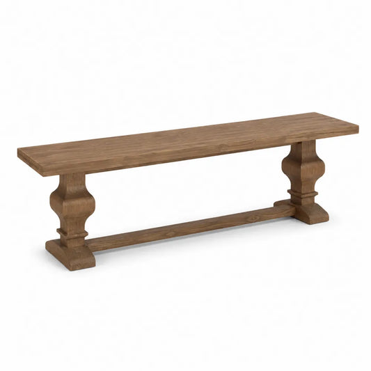 Panca rettangolare in legno di pino finitura marrone naturale con supporti sagomati 160 x 35 x 45 cm