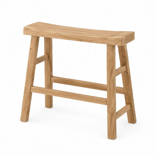 Panca in legno di rovere naturale con seduta sagomata e struttura a cavalletto 100 x 35 x 45 cm