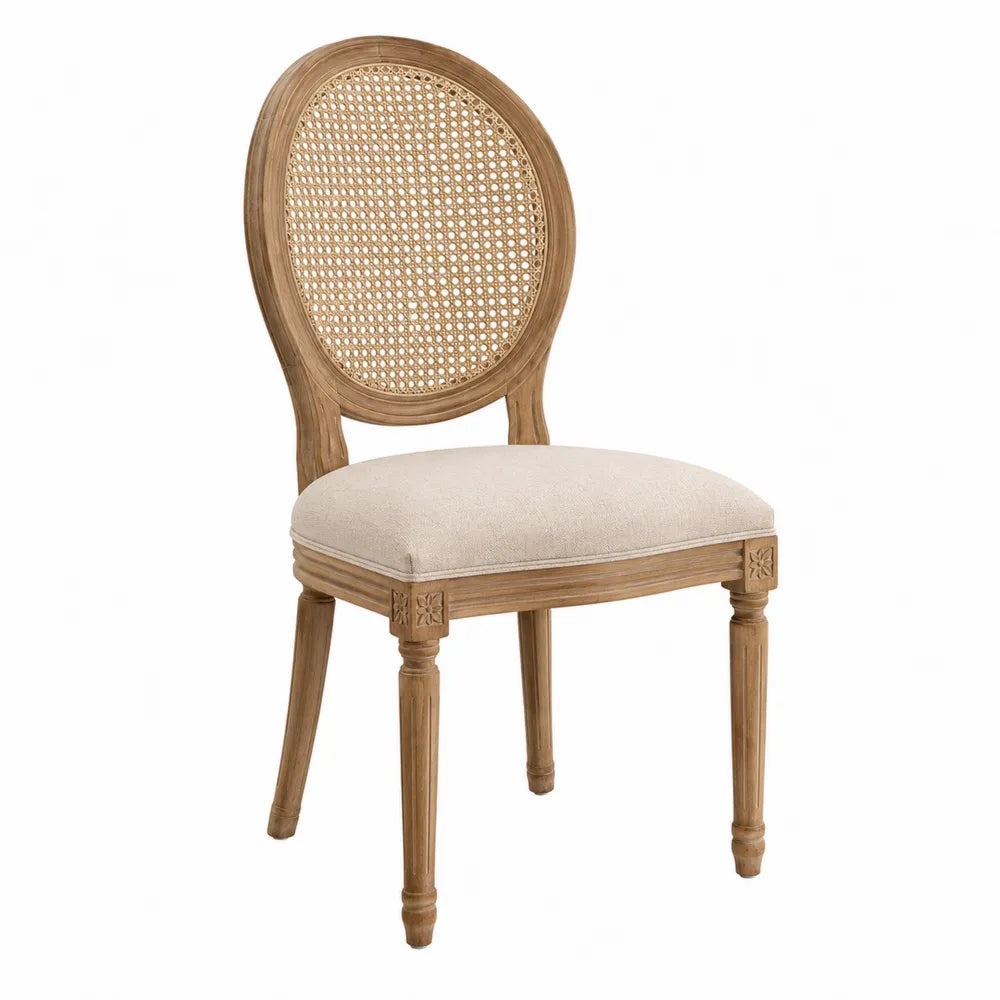 Sedia da pranzo in legno massello e rattan naturale con cuscino imbottito beige dimensioni 50 x 55 x 90 cm