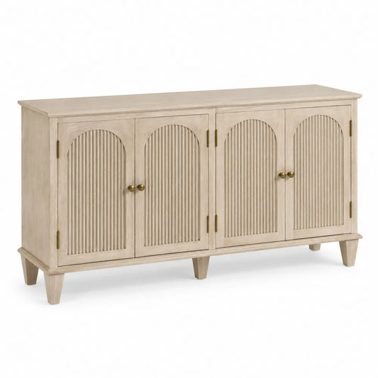 Credenza buffet con 4 ante ad arco scanalate in MDF effetto rovere chiaro 160x40x80 cm