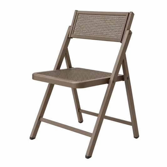 Sedia pieghevole in acciaio verniciato marrone taupe con seduta e schienale traforati 45x50x85 cm