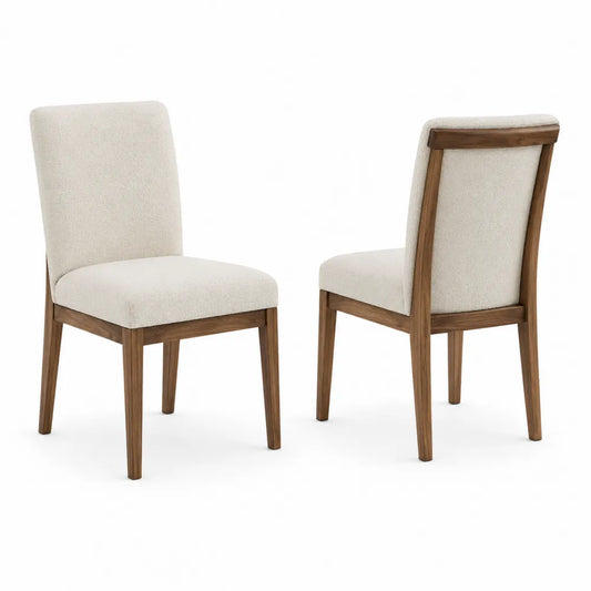 Set 2 sedie da pranzo imbottite con schienale curvo in tessuto bouclé beige e legno massiccio naturale 52x58x86 cm
